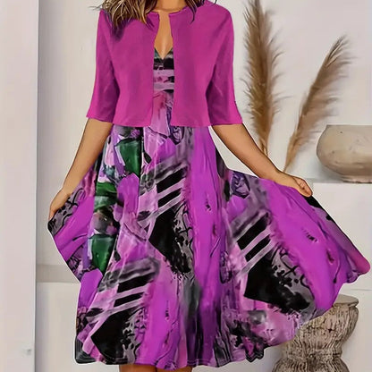 🔥Ofertă limitată: 50% reducere💎👗Set de două piese pentru femei – Cardigan scurt și rochie fără mâneci, elegante și rafinate😍