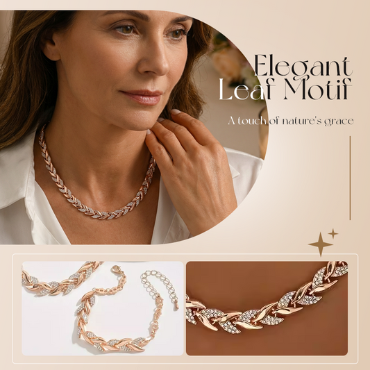 💎 Set colier și brățară cu zale în formă de frunză, cu strasuri, reglabile – Strălucitor, elegant și versatil✨💝