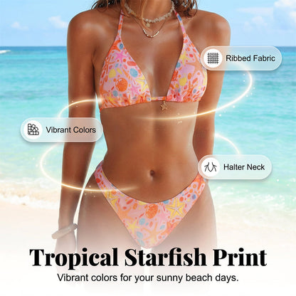 💖 49% REDUCERE!👙Set de bikini cu imprimeu de stele de mare și textură în relief