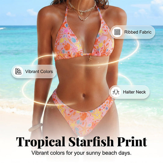 💖 49% REDUCERE!👙Set de bikini cu imprimeu de stele de mare și textură în relief