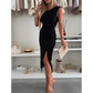 Rochie elegantă fără mâneci, cu fante