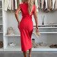 Rochie elegantă fără mâneci, cu fante