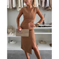 Rochie elegantă fără mâneci, cu fante