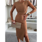 Rochie elegantă fără mâneci, cu fante