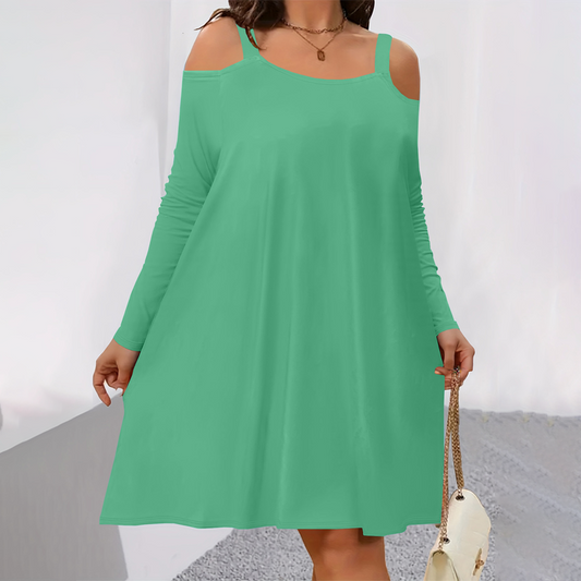 Rochie pentru femei cu umeri decupați, mâneci lungi și croi în A