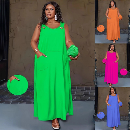 🌿Rochie largă, personalizată, care ascunde silueta, mărimi mari【1XL-6XL】👗Rochie maxi casual fără mâneci pentru femei, cu buzunare