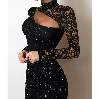 Rochie elegantă, mulată, cu mâneci lungi și decupaje, pentru femei
