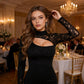 Rochie elegantă, mulată, cu mâneci lungi și decupaje, pentru femei