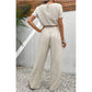 Top cu mâneci scurte pantaloni largi cu picioare drepte Set două piese pentru femei