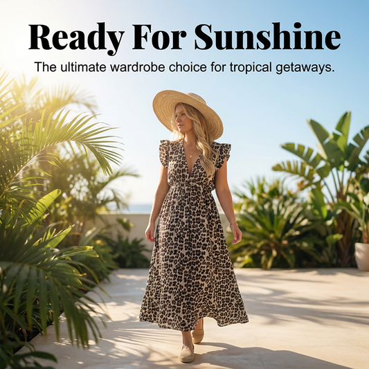 🐆👗Rochie pentru femei cu decolteu în V și mâneci fluturate, cu imprimeu☀️