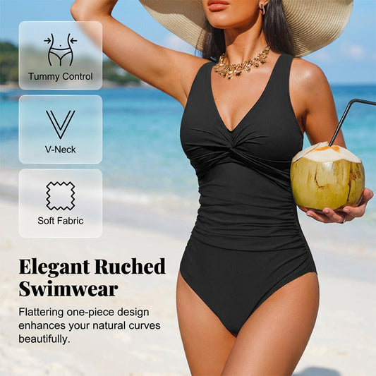☀️🏖️Costum de baie dintr-o singură piesă pentru femei, cu efect de modelare a taliei😍