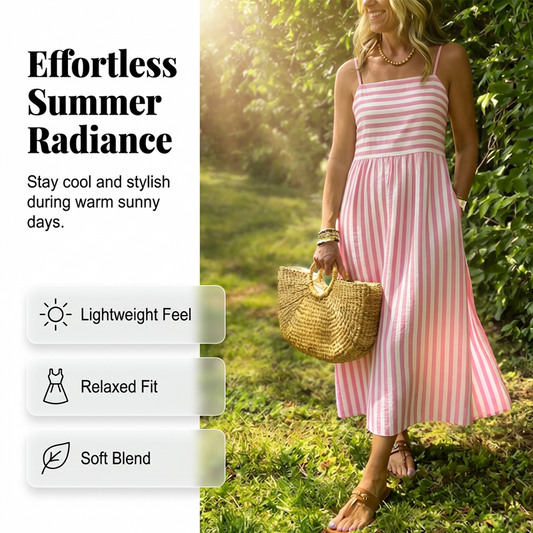 ✨👗Rochie midi cu bretele subțiri în dungi