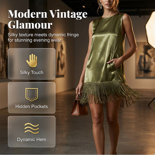 ✨Rochie dreaptă fără mâneci, cu tiv cu franjuri