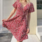 Rochie elegantă pentru femei, cu imprimeu floral, decolteu în V și mâneci scurte