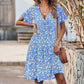 Rochie elegantă pentru femei, cu imprimeu floral, decolteu în V și mâneci scurte