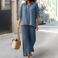 💖Produs nou🌹Set cămașă din bumbac și in de culoare solidă și pantaloni cu croi larg