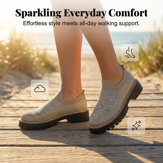 Mocasini fără șireturi pentru femei, cu strasuri strălucitoare