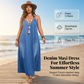 👗 REDUCERE 40% ACUM! ✨ Rochie Denim Maxi, Lejeră, cu Decolteu în V – Confortabilă, Versatilă și Perfectă pentru Purtarea de Zi cu Zi 🌸