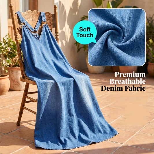👗 REDUCERE 40% ACUM! ✨ Rochie Denim Maxi, Lejeră, cu Decolteu în V – Confortabilă, Versatilă și Perfectă pentru Purtarea de Zi cu Zi 🌸