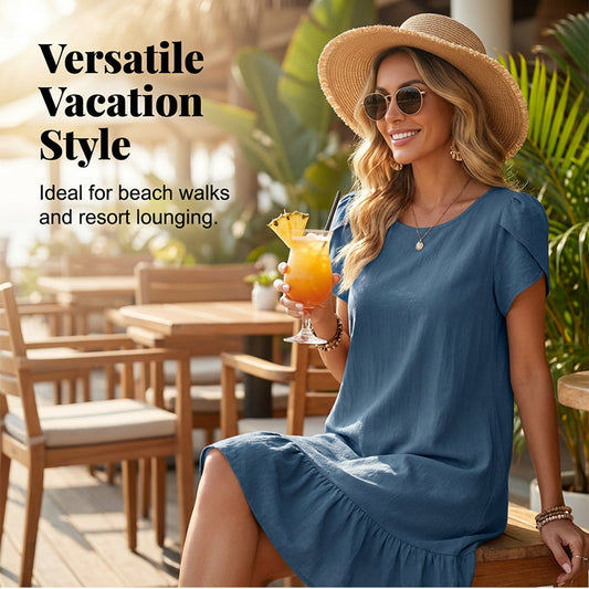 Rochie casual de vară pentru femei, cu volane la tiv