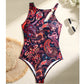 🏖️Costum de baie întreg pentru femei, cu imprimeu Paisley și decolteu halter🩱