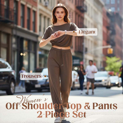 💖Reducere limitată de 45%💖Set din două piese pentru femei: top cu umerii goi și pantaloni