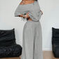 💖Reducere limitată de 45%💖Set din două piese pentru femei: top cu umerii goi și pantaloni