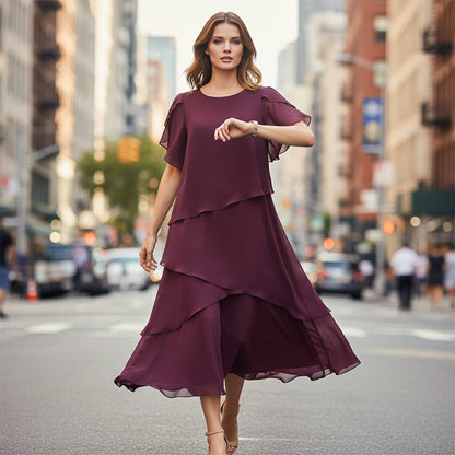 💃Rochie elegantă în straturi, cu mâneci fluturate
