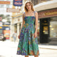 Rochie midi pentru femei, cu imprimeu floral și bretele legate la gât