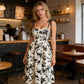 Rochie midi pentru femei, cu imprimeu floral și bretele legate la gât