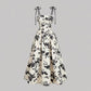 Rochie midi pentru femei, cu imprimeu floral și bretele legate la gât