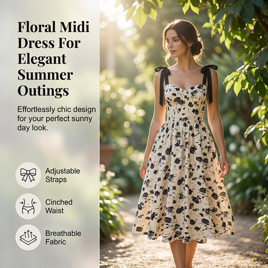 👗Rochie florală pentru femei, cu decolteu în formă de inimă și bretele legate