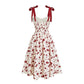 👗Rochie florală pentru femei, cu decolteu în formă de inimă și bretele legate