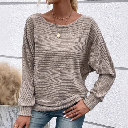 🌸Top cu dungi, decolteu rotund și mâneci lungi, uni👚