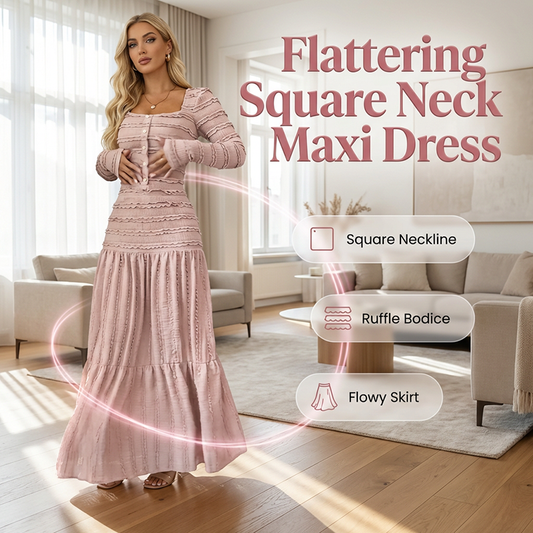 🌸50% REDUCERE!💕Rochie lungă cu decolteu pătrat – Peste 50.000 de bucăți vândute🔥【Ofertă limitată】