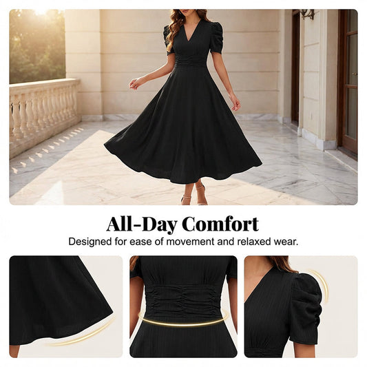 👗 Rochie feminină elegantă cu mâneci bufante, stil rafinat pentru multiple ocazii
