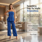 Set de top și pantaloni plisați fără bretele pentru femei, cu peplum