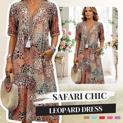 🏖️ Vânzare de vară cu 50% reducere 🌼Rochie cu imprimeu leopard Safari Fashion