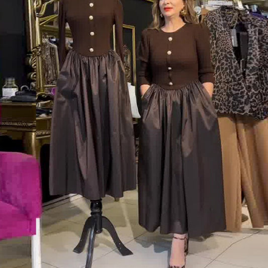 💝Reducere de 50%💝Rochie lungă elegantă Color Block pentru femei👗
