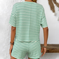 💝Reducere de 49%💝Set din două piese pentru femei, compus din tricou cu dungi și pantaloni scurți