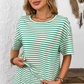 💝Reducere de 49%💝Set din două piese pentru femei, compus din tricou cu dungi și pantaloni scurți