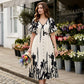 🌹🦋Rochie midi elegantă cu decolteu în V și imprimeu botanic✨
