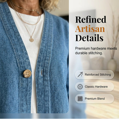 🎁Ofertă exclusivă: 40% reducere💝Jachetă clasică din denim pentru femei, cu nasturi în față💓