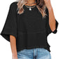 👚50% REDUCERE!💕Tricou pentru femei, cu mâneci evazate în cinci puncte, croi lejer, în culori uni