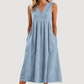 💝Reducere de 50%💝Rochie midi casual fără mâneci, cu decolteu în V, pentru femei