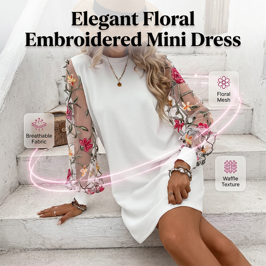 🌸Rochie pentru femei cu mâneci din plasă și broderie florală👗
