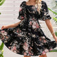 Rochie elegantă pentru femei, cu decolteu pătrat, imprimeu floral și detalii smockate