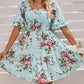 Rochie elegantă pentru femei, cu decolteu pătrat, imprimeu floral și detalii smockate