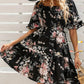 Rochie elegantă pentru femei, cu decolteu pătrat, imprimeu floral și detalii smockate