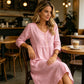 👗Rochiă Casual pentru Femei cu Decolteu în V și Nasturi, din In, Lungime Midi